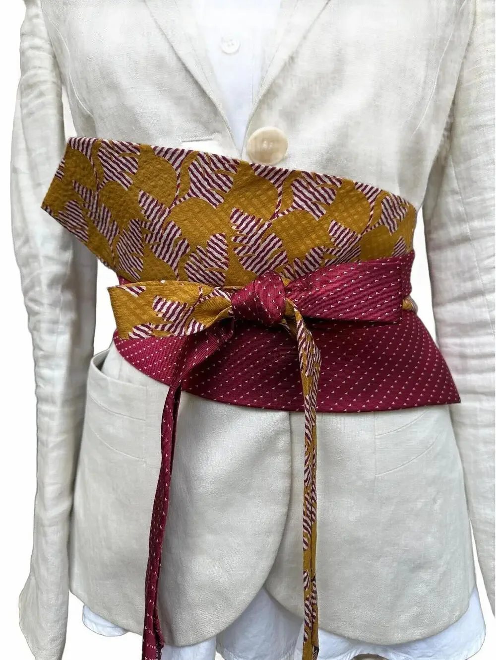 Upcycled Silk Necktie Obi Belt | Handmade Corset Style Belt | One-of-a-Kind | OS